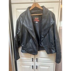 Vintage 80s 90s Hot leather black motorcycle‎ jacket made in USA sz M